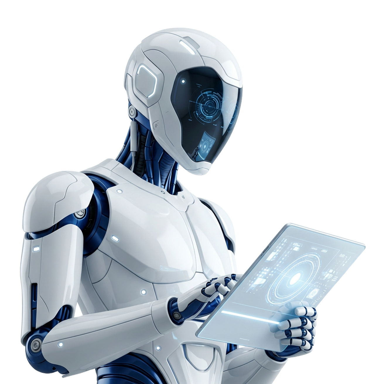 Robot AI czytający z tabletu