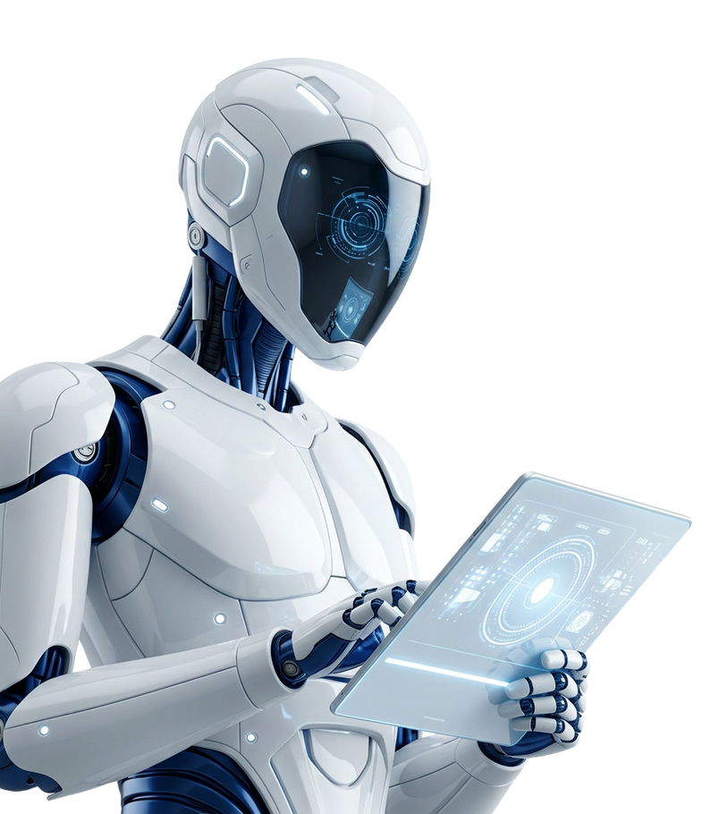 Robot AI czytający z tabletu